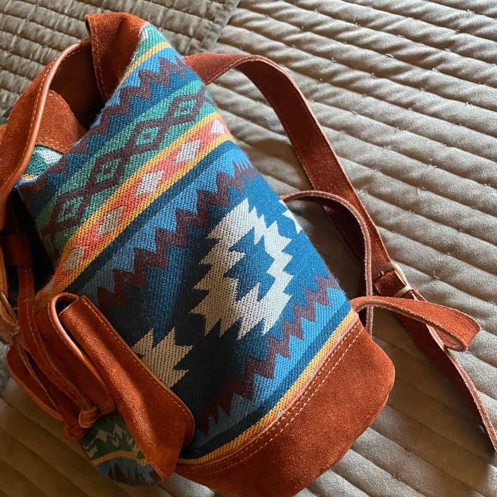 Genuine Leather Aztec Print Backpack - Picture 2 of 9